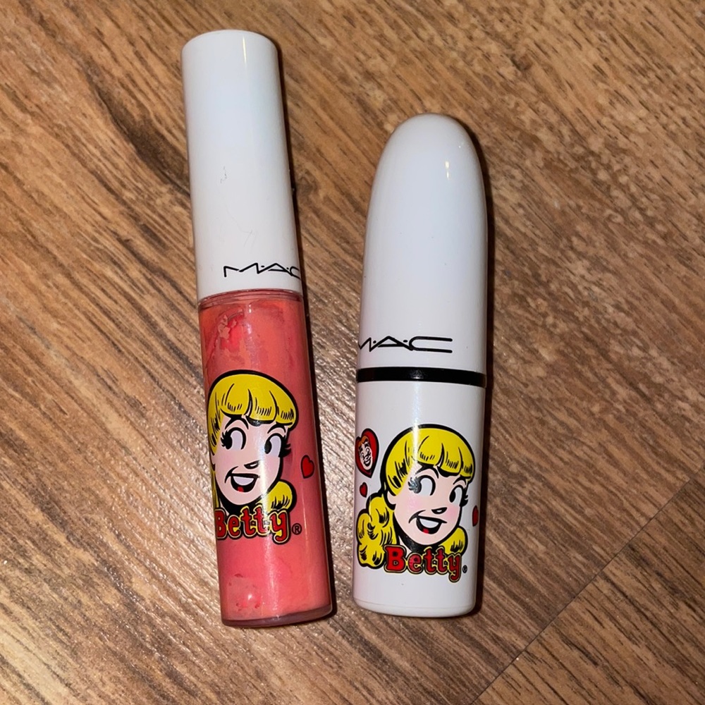 Archie’s Girls Lipstick in Betty Bright & Lipglass in Kiss and don’t tell